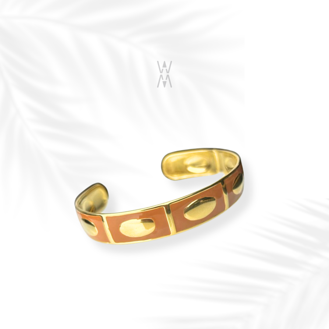 Sanaa | Bracelet jonc ajustable beige/dorée en acier inoxydable
