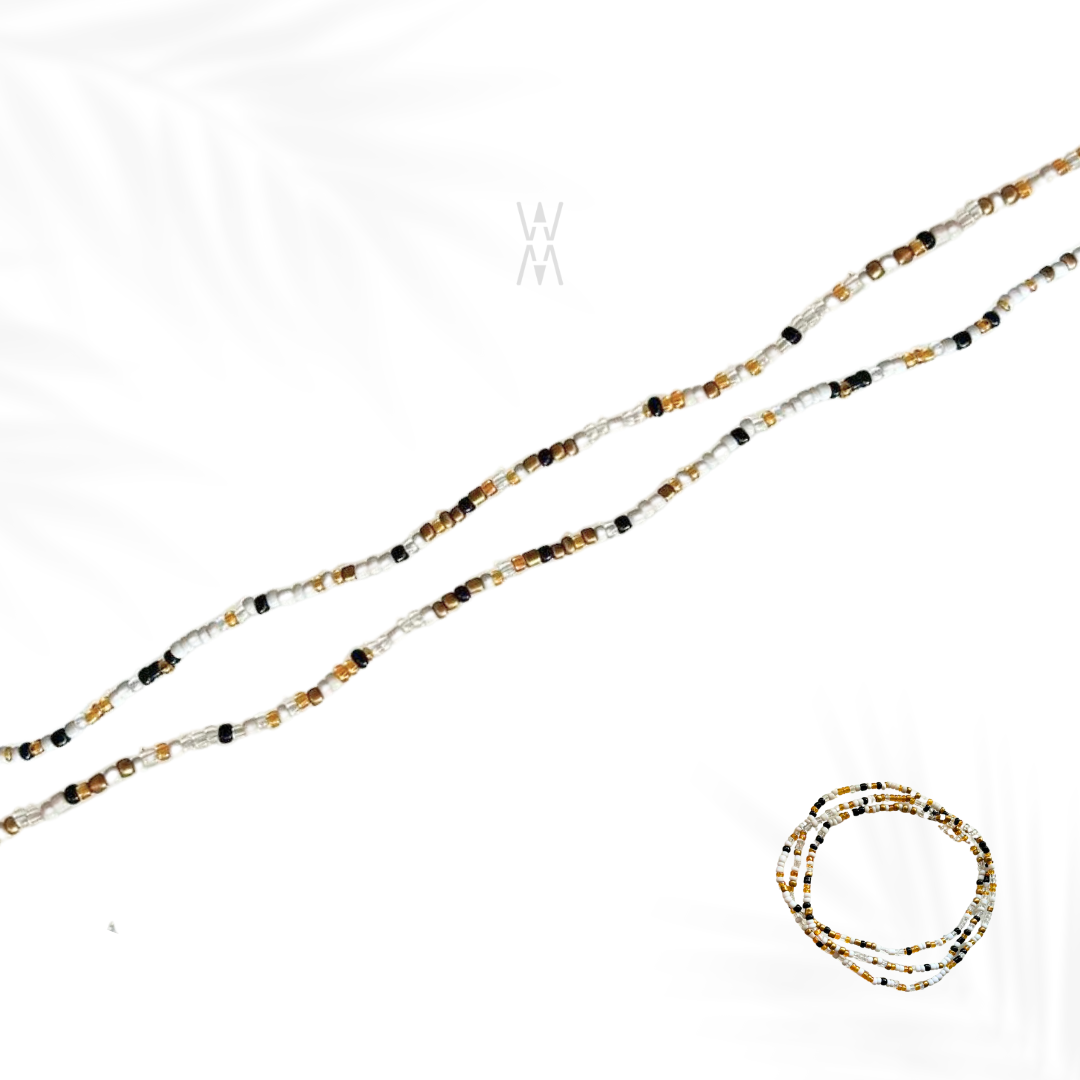 BAYA BIN BIN | Perles blanches, dorées, noires