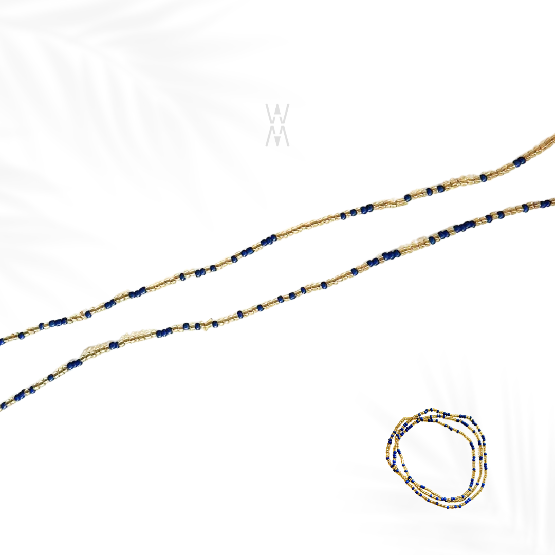BAYA BIN BIN | Perles bleues et dorées translucides
